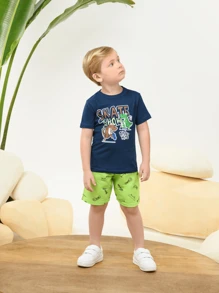 BOYS' SET FOR CHILDREN AND YOUTH SUMMER 2 PIECES Blouse And Shorts 1 To 8 - Màu xanh Cadet - Xem 3