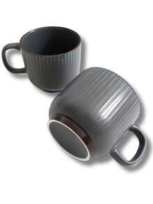 Set Of 6 Cups And Saucers Ceramic Coffee Cup With Irregular Saucer 200ml - Grey - View 7