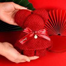 1 pieza Toalla con forma de oso de peluche creativa, decoración con cinta de perlas, regalo para cumpleaños, decoración de fiesta de vacaciones, regalo de festival - Multicolor - Ver 2