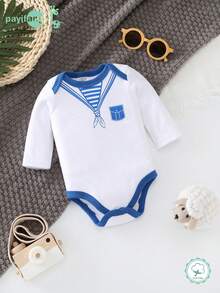 [Bộ 3 món] Bộ đồ liền thân dài tay thường ngày chủ đề đại dương cho bé, Thu/Đông - Màu xanh lam - Xem 5