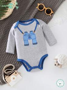 [Bộ 3 món] Bộ đồ liền thân dài tay thường ngày chủ đề đại dương cho bé, Thu/Đông - Màu xanh lam - Xem 4