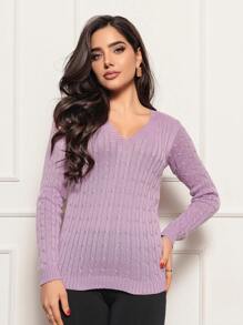 Women's Knitted Sweater - Màu đỏ tím - Xem 2