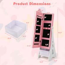 Lifezeal Kids Vanity Set Princess Makeup Dressing Table & Chair Set With Jewelry Armoire White/Pink