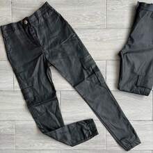 Straight Cut Pants, Vinyl Type, Wide Leg Leggings, Cargo Pockets - Black - View 2