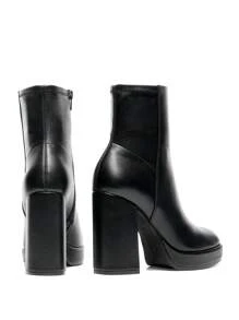 Women's Ankle Boots Platform Chunky High Heel Boots Fashion Boots Retro Square Toe Side Zipper Perfect For Parties, Dates - 黑PU - 查看 6