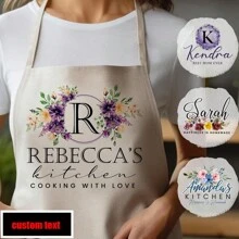 1pc Personalized Floral Print Apron For Women, Custom Apron, Chef's Gift, BBQ Apron, Baking Gift, Gift For Mom, Daughter, Kitchen,Season Picks,Home Textile,Customized Aprons