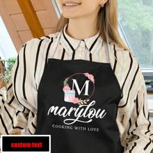1pc Personalized Floral Print Apron For Women, Custom Apron, Chef's Gift, BBQ Apron, Baking Gift, Gift For Mom, Daughter, Kitchen,Season Picks,Home Textile,Customized Aprons