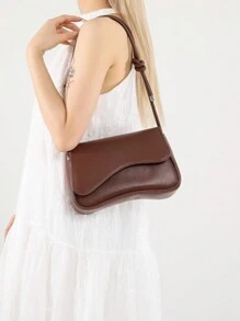 1 件时尚百搭纯色链条肩带单肩包 - 棕色 - 查看 2