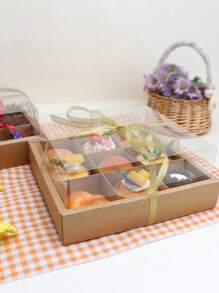 2个/4个装透明盖方形/六边形/井字形甜点盒，适用于迷你纸杯蛋糕、巧克力、生日派对、婚礼、节日甜点、饼干、糖果包装