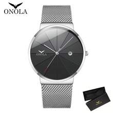 Đồng hồ đeo tay thạch anh ONOLA đơn giản 40mm dành cho nam, dây đeo lưới chống nước, thích hợp đeo hàng ngày, có hộp quà tặng, món quà tuyệt vời cho nam giới - Bạc - Xem 6