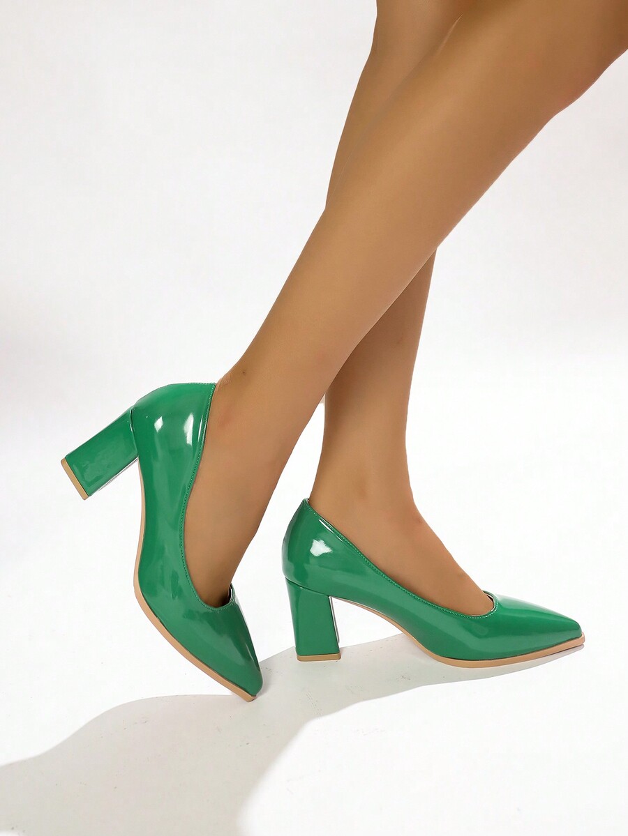 2024 New Pointy Toe Shallow Mouth Chunky Heel Women Dress Shoes