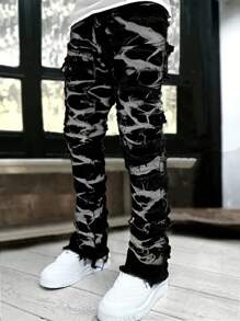 Teen Boy Fashion Fringe Spray Painted Denim Jeans