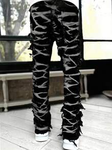 Teen Boy Fashion Fringe Spray Painted Denim Jeans