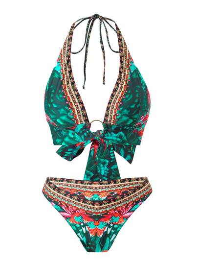 Allurini 2025 New European & American Style Women Floral Print Halter Bikini Set, Sexy Fitted Swimwear, For Summer Beach Vacation Elegant