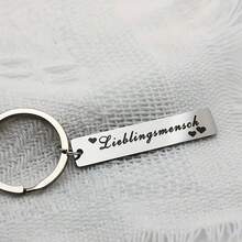 不锈钢“Lieblingsmensch”雕刻钥匙扣 - 简约无镀层银灰色金属钥匙圈，适合送给亲人 - 銀色 - 查看 5