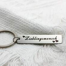 不锈钢“Lieblingsmensch”雕刻钥匙扣 - 简约无镀层银灰色金属钥匙圈，适合送给亲人 - 銀色 - 查看 3