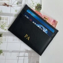 定制字母/姓名套装，纯色Saffiano纹理PU皮革通用超薄信用卡夹钱包和PU皮革钥匙扣礼盒套装，圣诞节/生日礼物，个性化男女PU卡夹钱包，汽车钥匙扣套装，情人节字母便携，多功能，实用，复古，可爱，迷人，新年饰品 - 藍色 - 查看 4