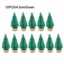 12pcs Mini Desktop Christmas Pine Tree Decoration Set, Includes Sisal Rope, Wooden Christmas Trees, Artificial Snow-Flocked Christmas Trees In Blue, Green, Gold, Silver & Olive Green Colors For DIY Party & Home Holiday Decor,Christmas - Small Christmas Tree - View 7