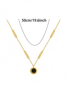 1件不锈钢黑白双面罗马数字吊坠项链，百搭日常佩戴，礼品 - 金黃色 - 查看 7