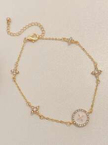 1pc Women's Fashionable & Elegant Ornate Luxury Diamond Studded Star Ray Cross Round Pendant Chain Bracelet, Suitable For Daily Wear