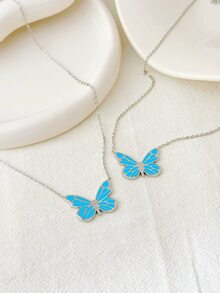 YUZENG 1 Fashionable, Creative, Elegant And Fully Matched Qparkling Luminous Stainless Steel Collarbone Chain, DIY Hollow Luminous Butterfly Pendant Necklace - Silver - View 2