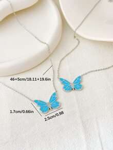 YUZENG 1 Fashionable, Creative, Elegant And Fully Matched Qparkling Luminous Stainless Steel Collarbone Chain, DIY Hollow Luminous Butterfly Pendant Necklace - Silver - View 4