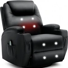 KORSER Recliner Chair, Manual Rocking Recliner Chair For Adults With Massage And Heat, 360° Swivel Recliner Chairs,Swivel Rocker Recliner Chair With Remote And Cup Holder, Faux Leather - US A Type Plug(110-127V) - View 14