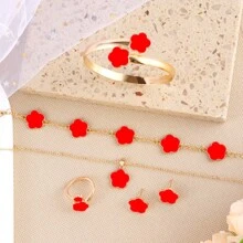 5pcs Women's Fashion Jewelry Set, Zinc Alloy, Simple Elegant Design, Necklace, Earrings, Ring, Bracelet, Anklet, Perfect For Birthday, Christmas, Festive Occasions - As Shown - View 11