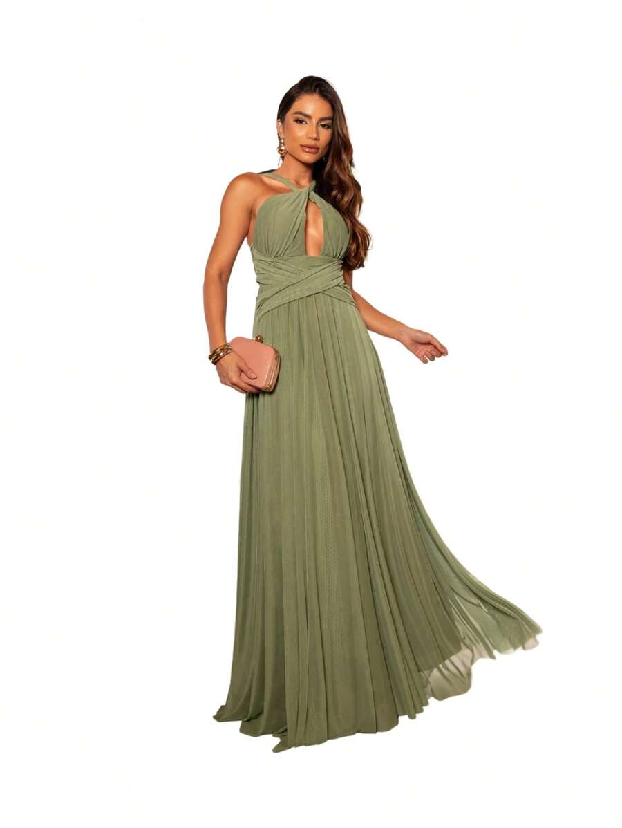 Tainá Long Tulle Dress Without Shine - màu xanh lá - Xem 1