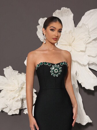 水钻绷带连衣裙奢华2025年女士舞会礼服优雅晚会礼服修身性感抹胸连衣裙