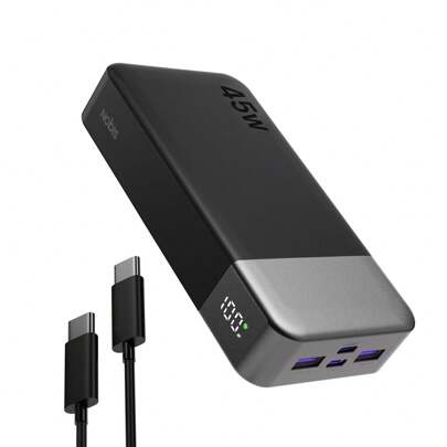 Chargeur portable Nobis, capacité de 20 000 mAh, batterie de capacité de 45 W avec charge rapide, batterie avec câble de connexion C à C, batterie avec affichage numérique pour tous les modèles de téléphones portables, tablettes, ordinateurs.