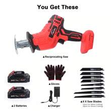 24V Cordless Reciprocating Saw Electric Saber Saw +2 Battery &Charger +8 Blades,Garden Tools