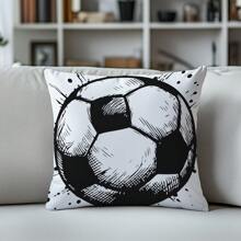 1 pièce Housse de coussin minimaliste noir et blanc de football, imprimée sur un seul côté en tissu peluche, 45*45/50*50/40*40CM. Housse de coussin convenant à la décoration moderne du salon et canapé, cadeau - Multicolore - Voir 9