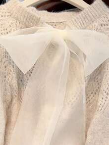 JIANHU Jersey de mujer con lazo dulce y hueco - Albaricoque - Ver 5