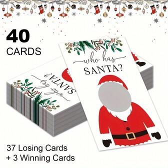 40-Pack "Who Has Santa?" Interactive Christmas Party Games - Xmas Scratch Cards, Festive Stocking Stuffers & Surprise Gifts, Ideal Raffle/Party Supplies For Families, Friends & Adults, Holiday Interactive Game Favors