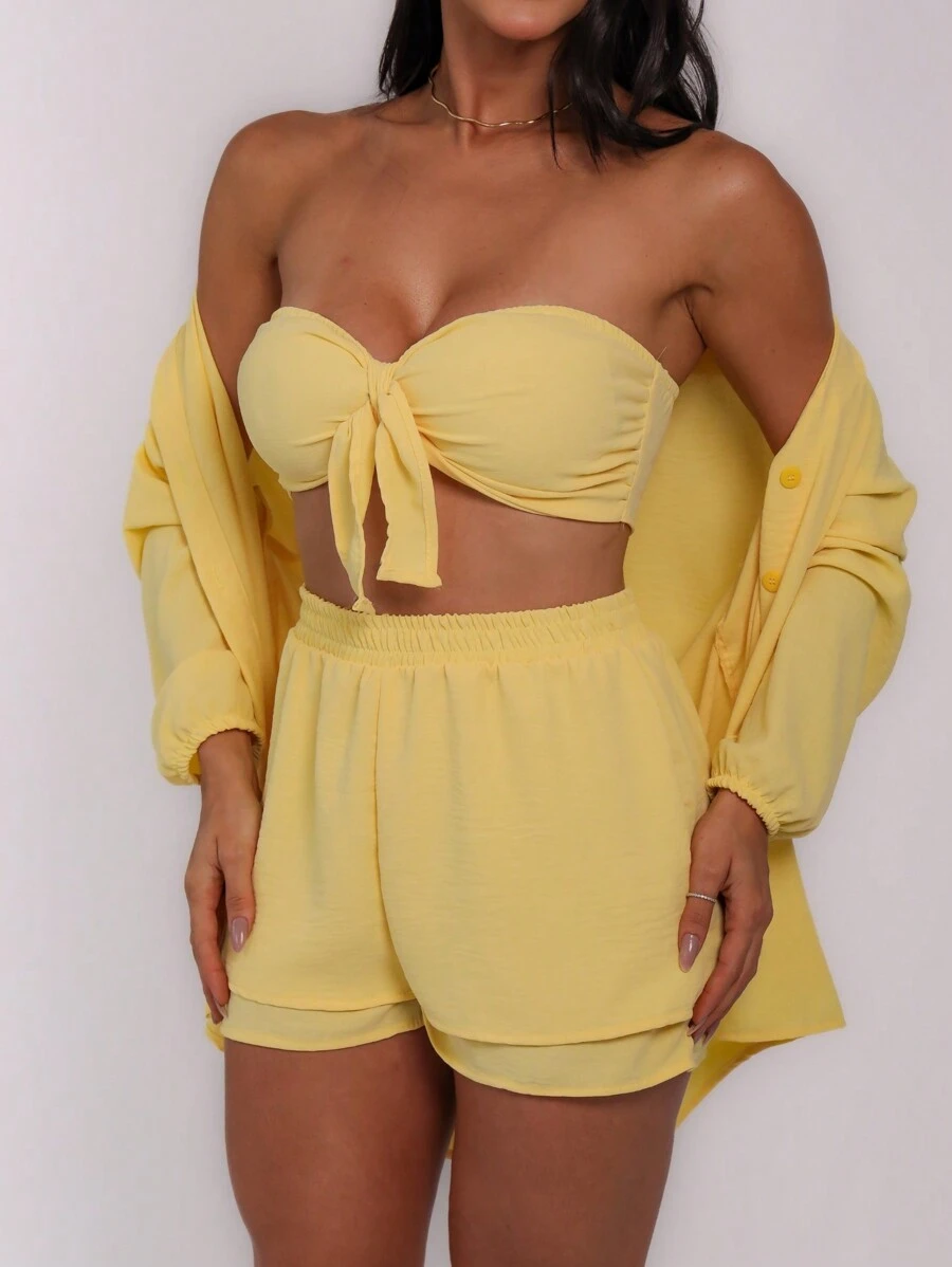 Women's Duna 3-Piece Set, Shirt, Top And Shorts - 黃色 - 查看 1