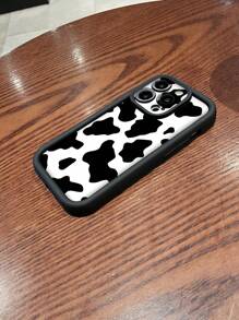 Funda de teléfono suave de TPU a prueba de caídas con patrón de vaca, estilo minimalista y de en blanco y negro con puntos, compatible con Samsung/Apple iPhone 16/16Plus/16Pro/16Pro Max