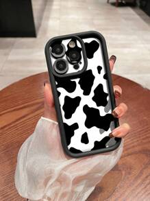 Funda de teléfono suave de TPU a prueba de caídas con patrón de vaca, estilo minimalista y de en blanco y negro con puntos, compatible con Samsung/Apple iPhone 16/16Plus/16Pro/16Pro Max