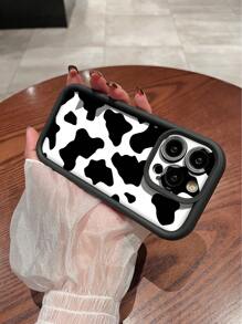 Funda de teléfono suave de TPU a prueba de caídas con patrón de vaca, estilo minimalista y de en blanco y negro con puntos, compatible con Samsung/Apple iPhone 16/16Plus/16Pro/16Pro Max