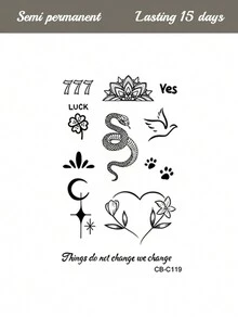 1 hình xăm tạm thời bán vĩnh viễn Herbal Juice, đeo được 7-14 ngày, họa tiết hoa trái tim rắn vân tay, quà tặng nhỏ cho ngón tay, tai, vai, cổ, xương đòn, cơ thể, chống nhòe, không phản quang - Màu xanh lam - Xem 5