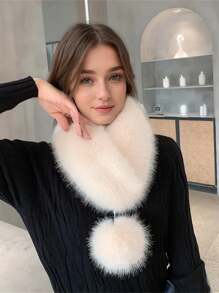 1 chiếc khăn choàng cổ mùa đông bằng vải polyester Snood màu trơn có tua rua, lông thỏ giả dày và ấm áp, dành cho phụ nữ - Nhiều màu - Xem 14