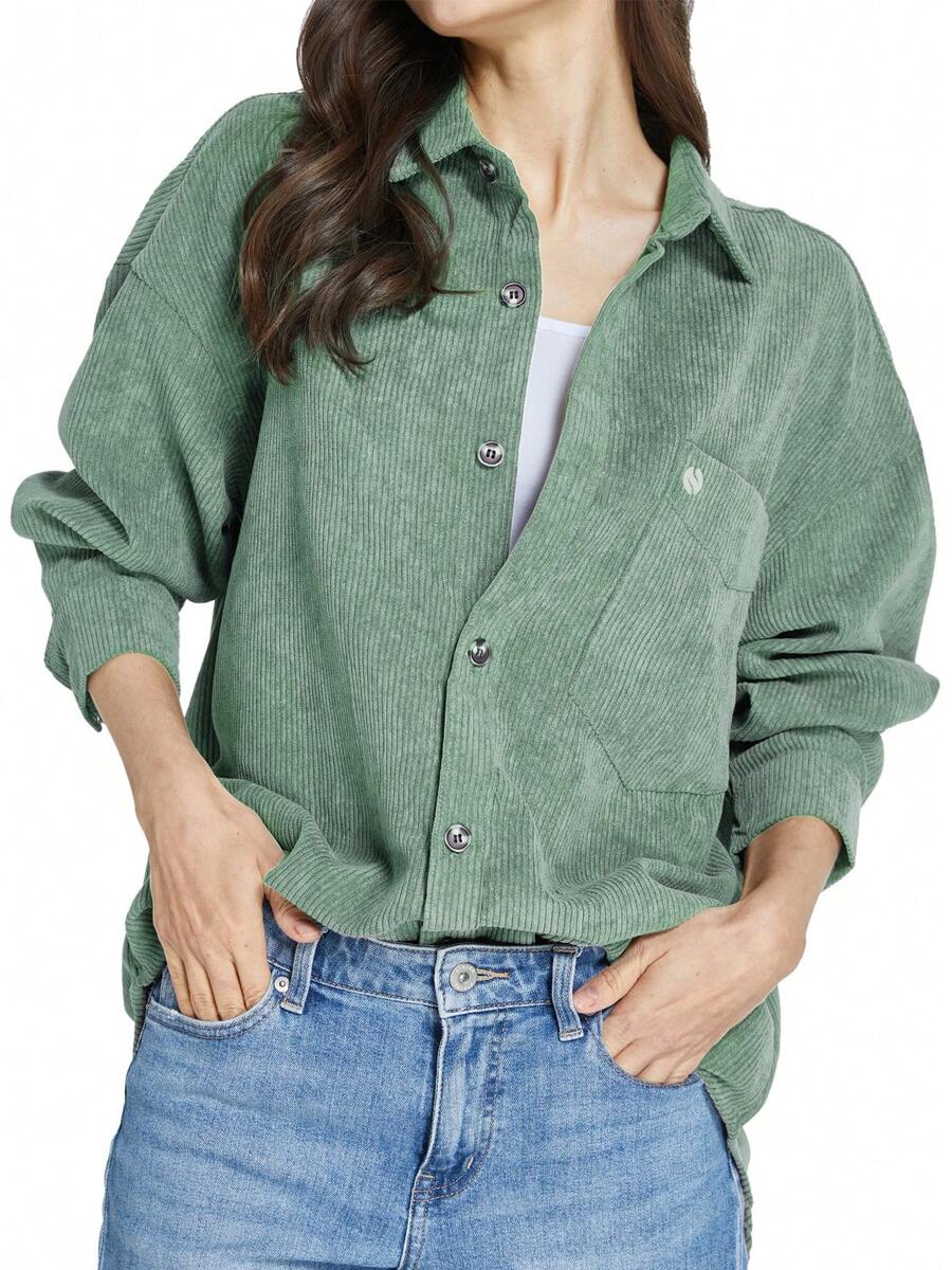 SSLR Womens Corduroy Shacket Jacket Oversized Shirts Long Sleeve Causal Button Down Shirts