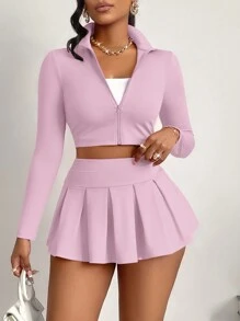 AIJ Amarilo 女士性感两件套，正品性感炸弹风修身上衣搭配甜美裙裤，适合运动、日常生活、网球等场合，秋冬季 - 查看 7