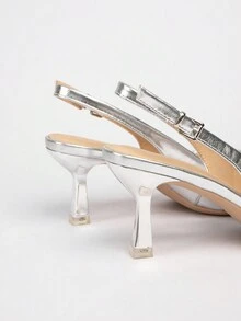 Giày cao gót đế giữa thời trang, giản dị, rộng rãi, đa năng cỡ lớn dành cho nữ - Bạc kim loại - Xem 7