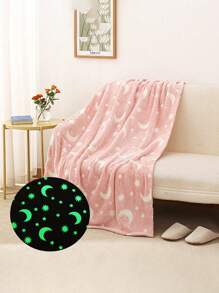 Frazada Que Brilla En La Oscuridad, Tamaño Matrimonial 180*220 cm, Manta De Franela Suave y Acogedora, Delicada y Suave Cuando Se Usa, Por Lo Que Es Ideal Para Niños y Personas Con Piel Sensible, Regalo Perfecto Para Niños y Niñas - Rosa / Media Luna - Ver 2