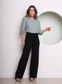 Women's Blouse Tailored Simplicity Elegant Social Basic Crepe 3/4 Sleeve Princess Tamires - 灰色 - 查看 4