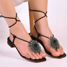 Women's Elegant Lace-Up Sandal With Block Heel Exclusive Launch - 黑色 - 查看 2