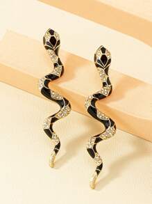 1 Pair Dramatic Black Drip Oil Snake Design Long Hoop Earrings - Snake - View 2