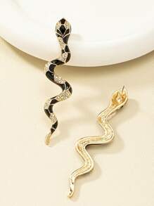 1 Pair Dramatic Black Drip Oil Snake Design Long Hoop Earrings - Snake - View 4