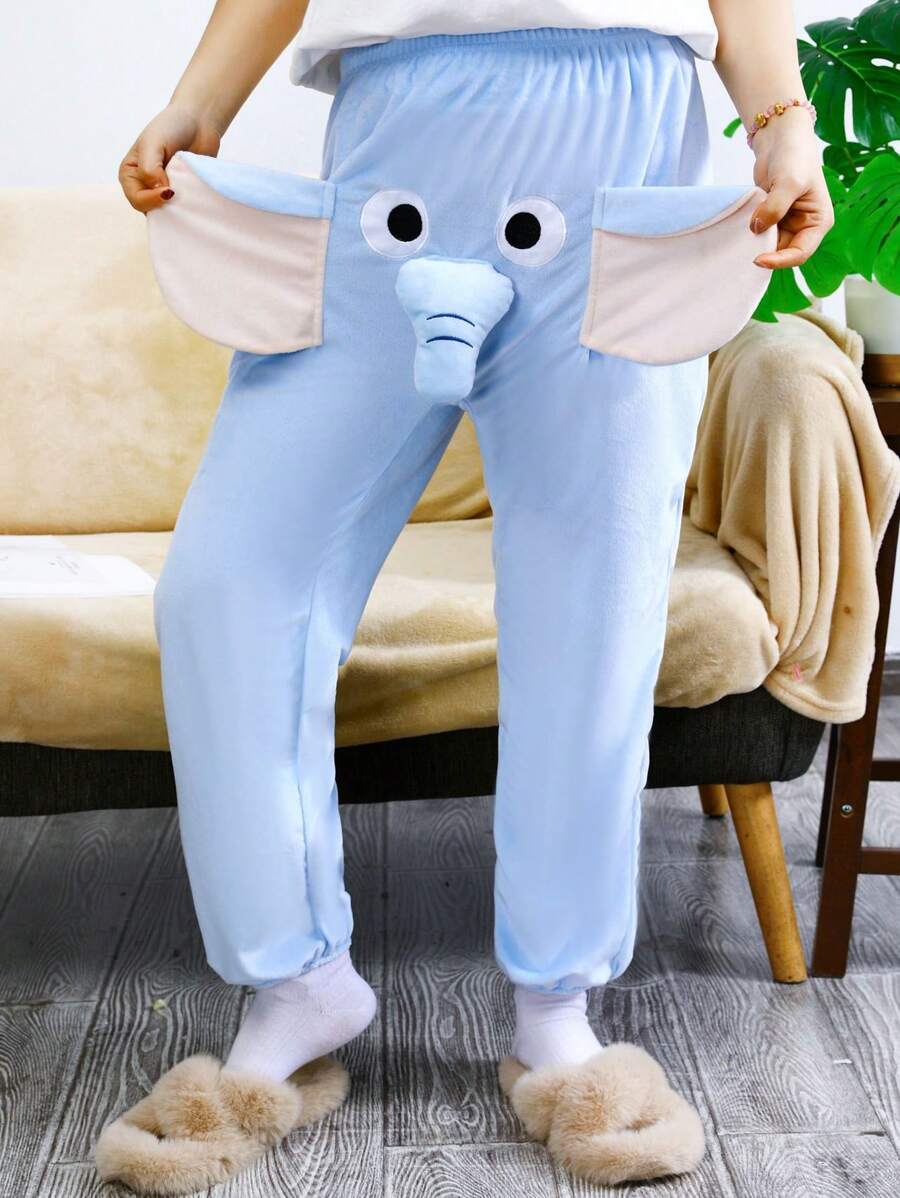 Novelty Autumn And Winter Sleeping Pants For Women, Warm Cartoon Elephant Trunk Pants, Can Be Worn As Outerwear For Home - 寶藍色 - 查看 1